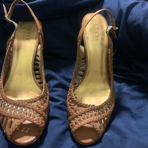 Guess open toe sling back 4” wedge sandals